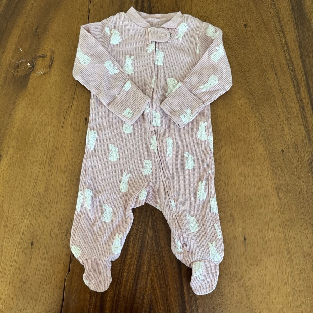 Carter’s Baby Girl Pink Bunny Waffle Footed One Piece Pajama Size 3M - Picture 2 of 4
